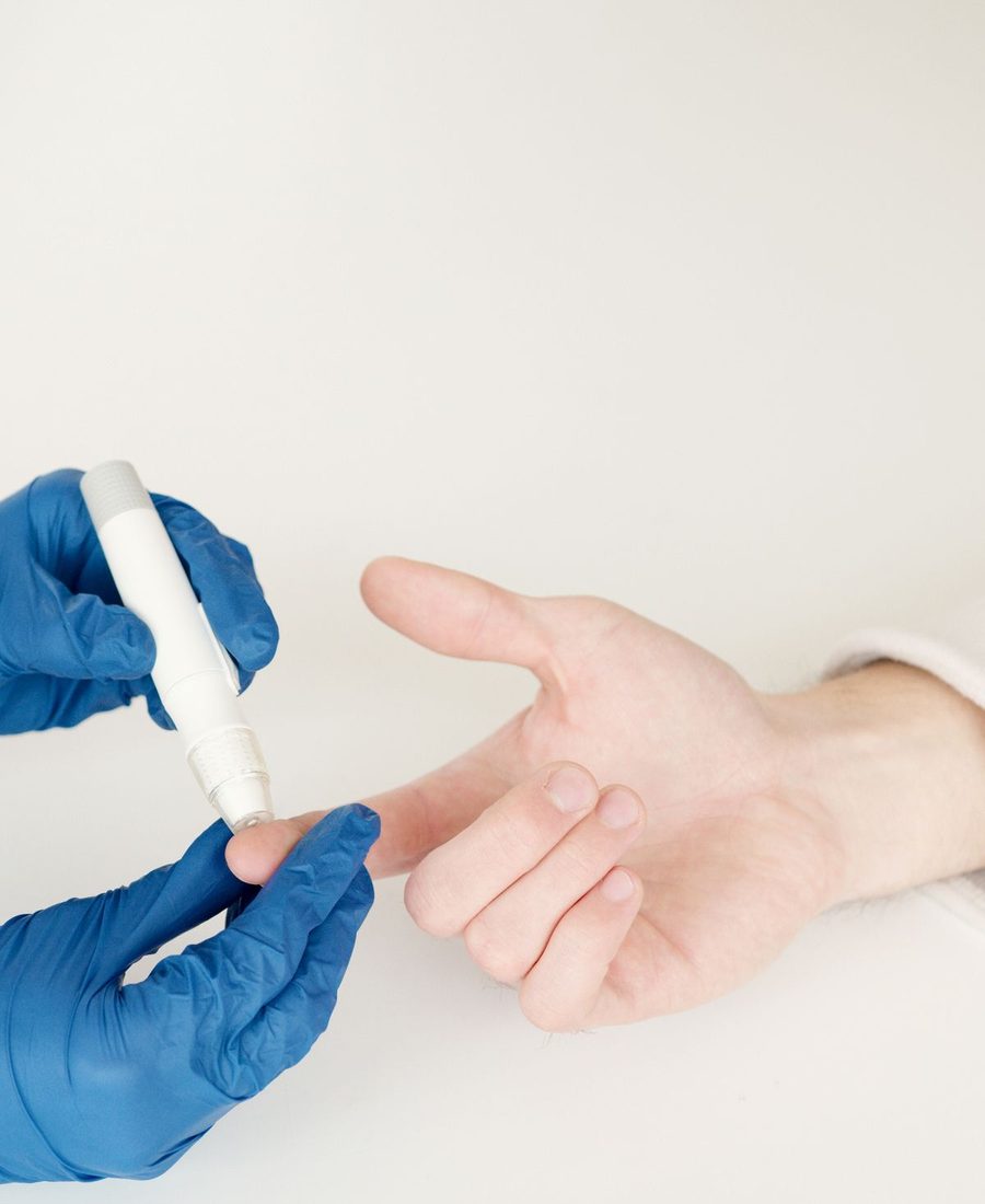 A blood sugar reading being taken